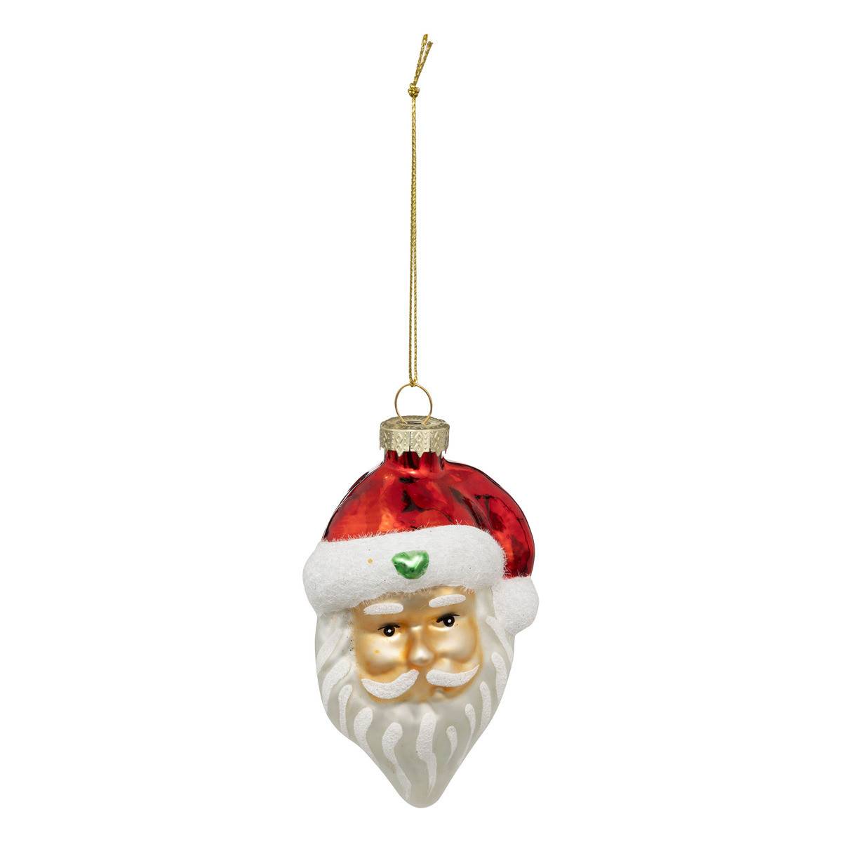 Déco de Sapin Tête de Père Noël en verre