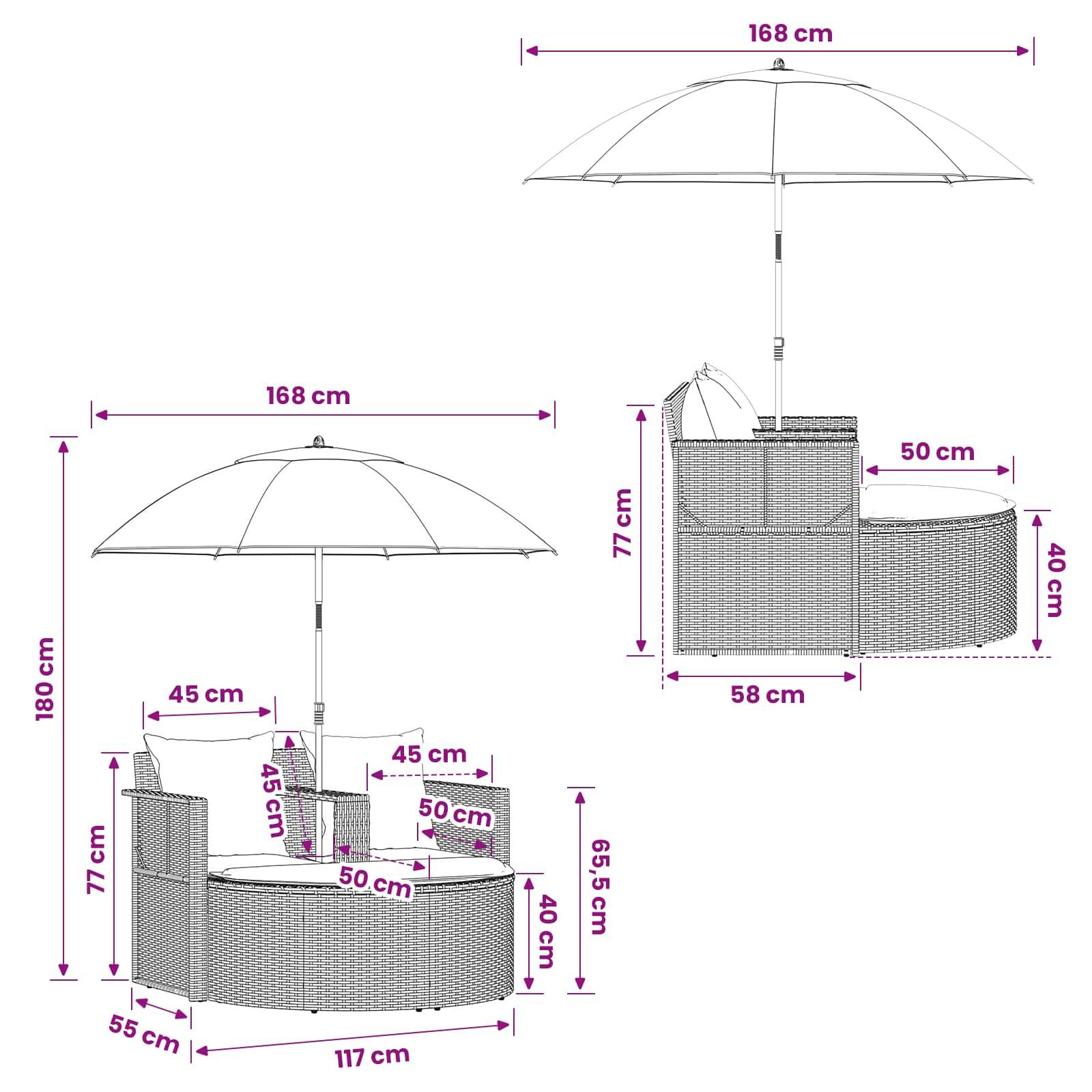 ComfortXL - Canapé de jardin polyrotin pour extérieur parasol inclinable beige et gris - ComfortXL Outdoor Living - Image 7