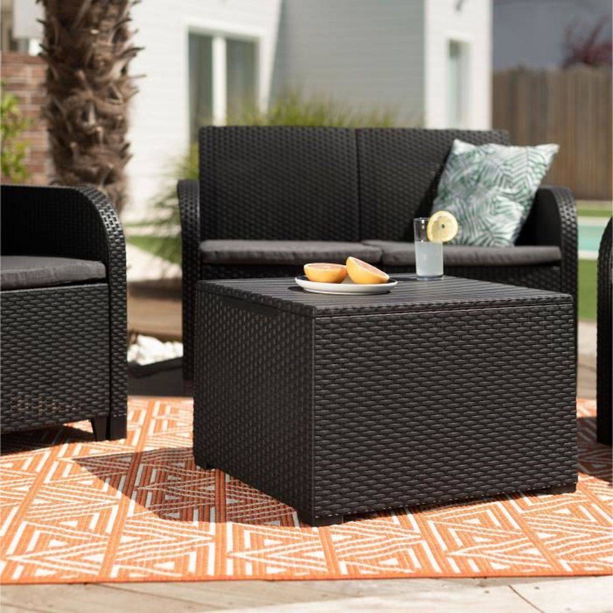 Salon de jardin 4 places SanRemo avec coffre de rangement, résine mat effet rotin graphite - ALLIBERT by KETER - Image 5