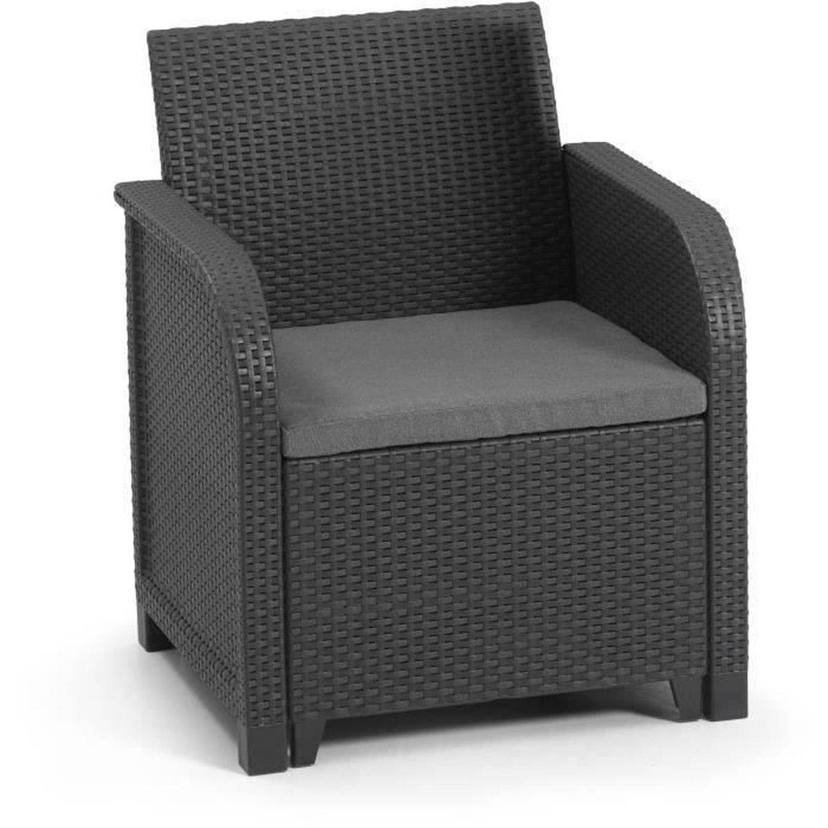 Salon de jardin 4 places SanRemo avec coffre de rangement, résine mat effet rotin graphite - ALLIBERT by KETER - Image 2