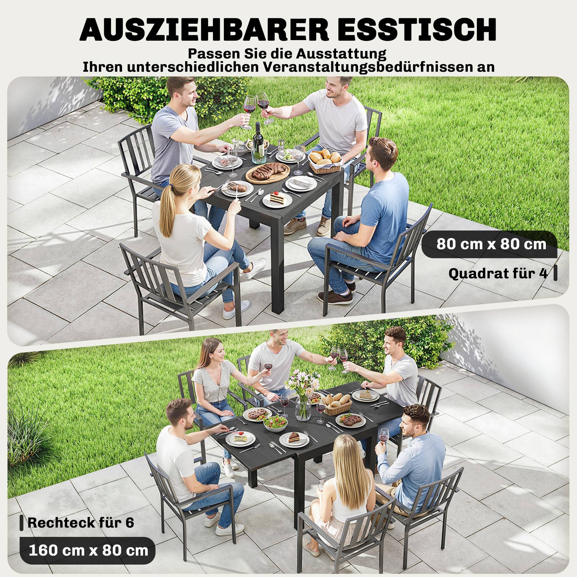 Table de jardin extensible aluminium 160 x 80 x 75 cm - PANGIVO - Image 6