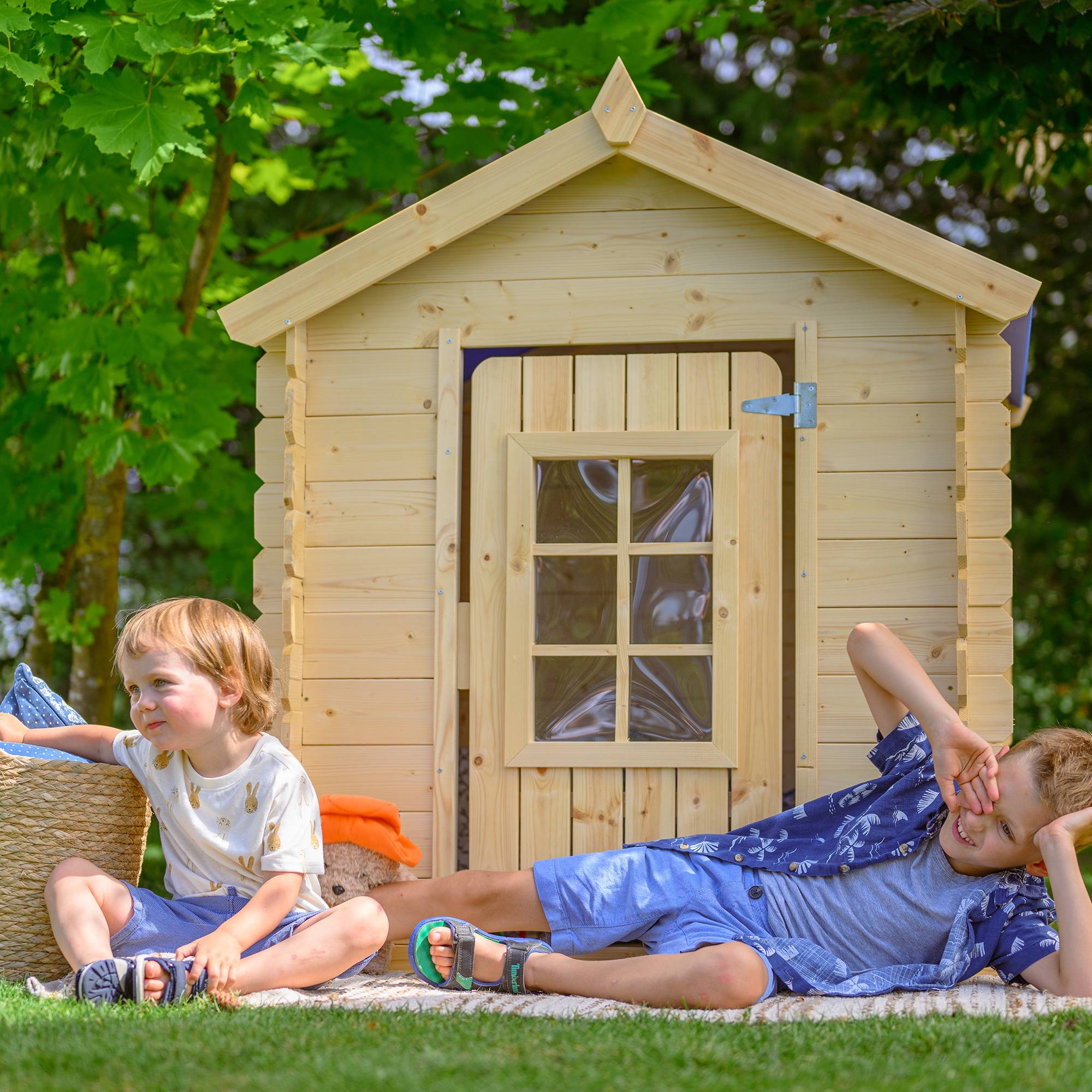 Timbela - Maison en bois pour enfants 111x114xH121 cm / 0.9 m² avec Toit rouge - Maison de jeux pour l'extérieur - 13 mm d’épaisseur - Timbela M570R-1 - Image 1