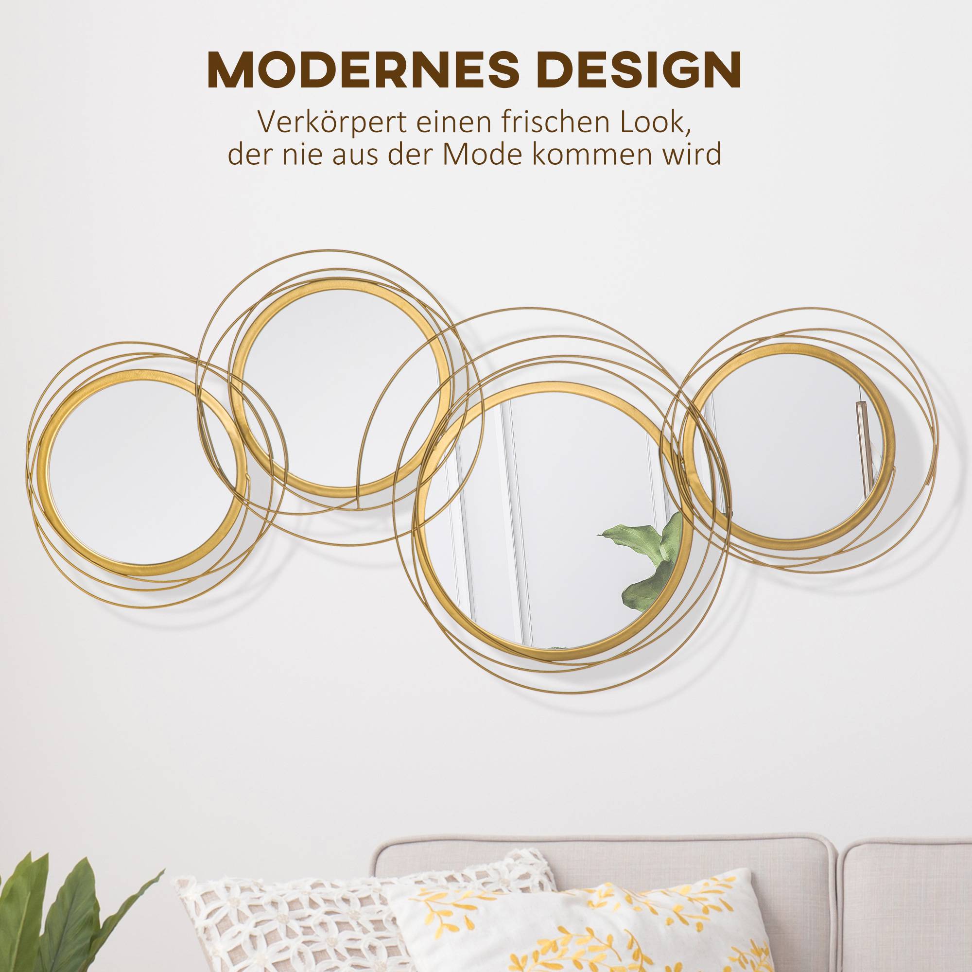 ComfortXL - Miroir mural 4 ronds métal décoration salon chambre design élégant 107x56cm doré - ComfortXL Outdoor Living - Image 4
