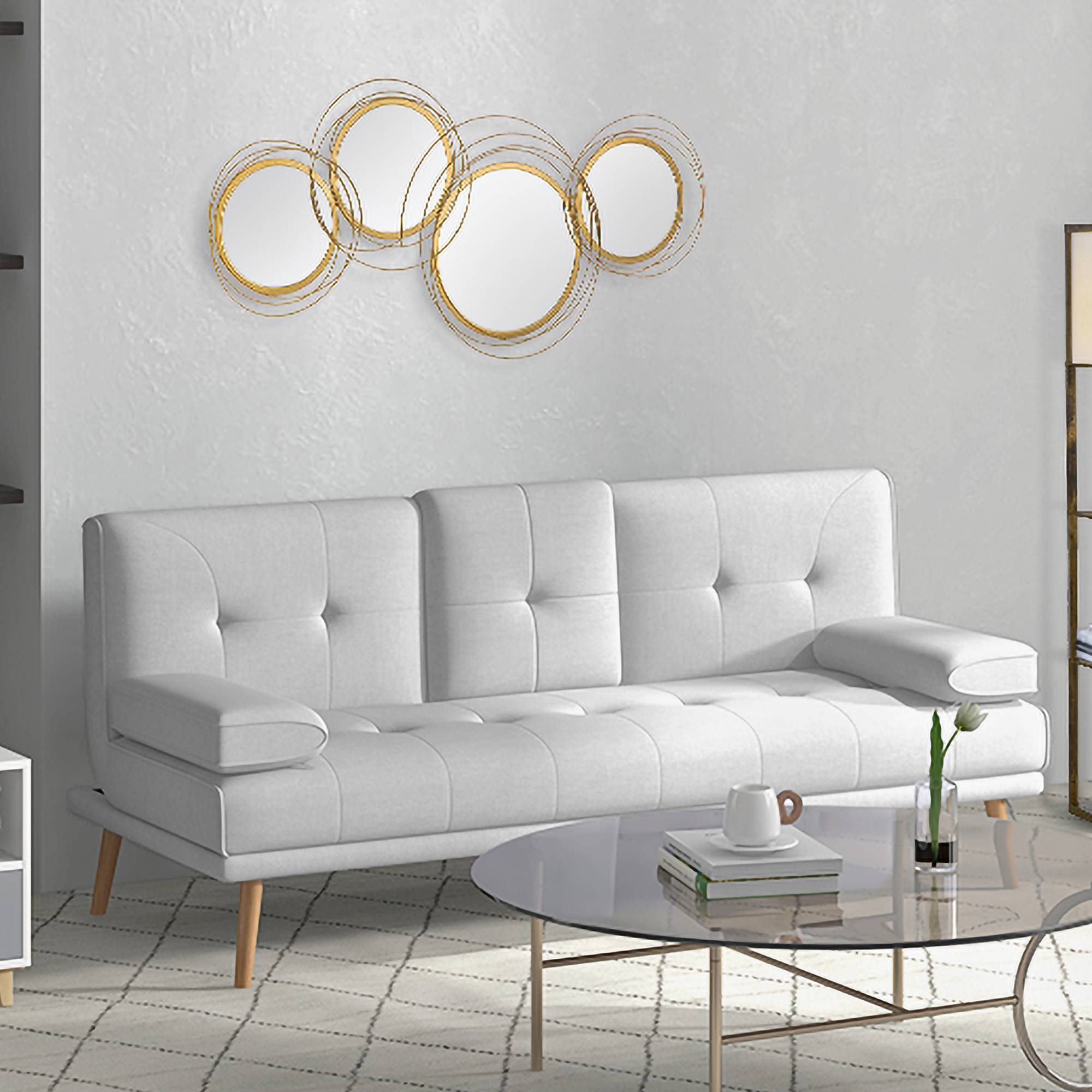 ComfortXL - Miroir mural 4 ronds métal décoration salon chambre design élégant 107x56cm doré - ComfortXL Outdoor Living - Image 8