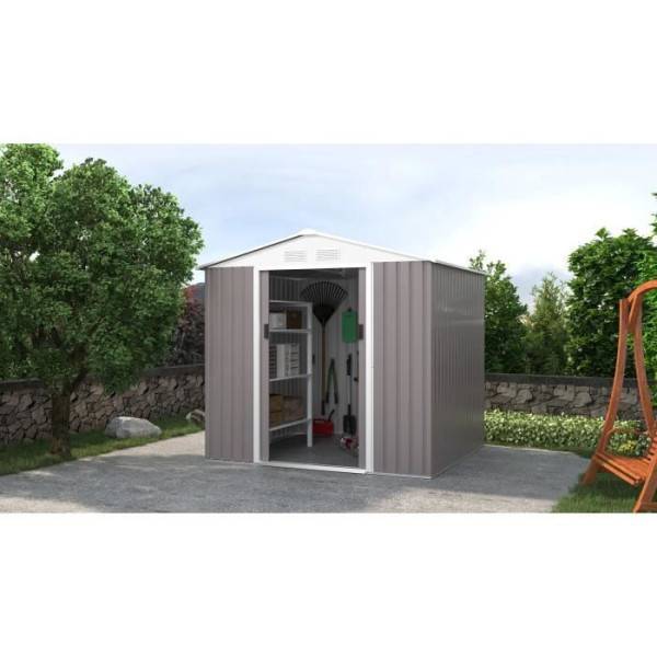 Sans Marque - Abri de jardin en métal 4,07 m² - 213 x 191 x 195 cm - MARS -Kit d'ancrage inclus, 2 portes coulissantes - Taupe - Image 4