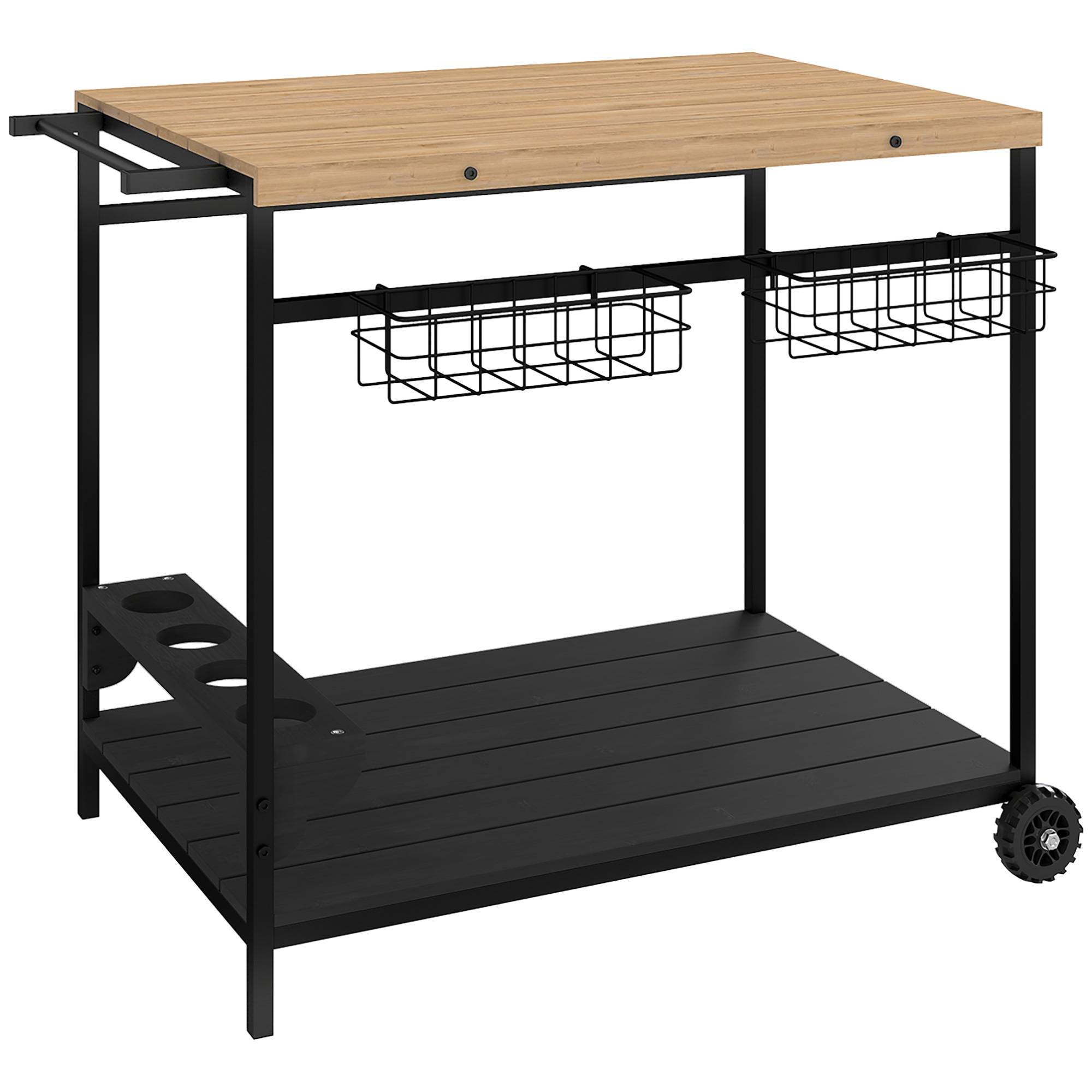 ComfortXL - Desserte de jardin bois de sapin et acier naturel noir 97,5 x 65 x 81 cm 2 niveaux porte-bouteilles mobile - Image 10