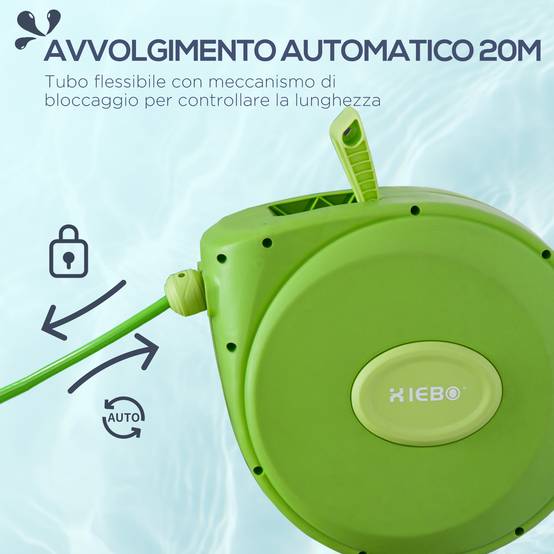 ComfortXL - Dévidoir mural automatique en PVC et PP vert avec tuyau d'arrosage 20 m pivotant à 180° pour jardin et terrasse - Image 5