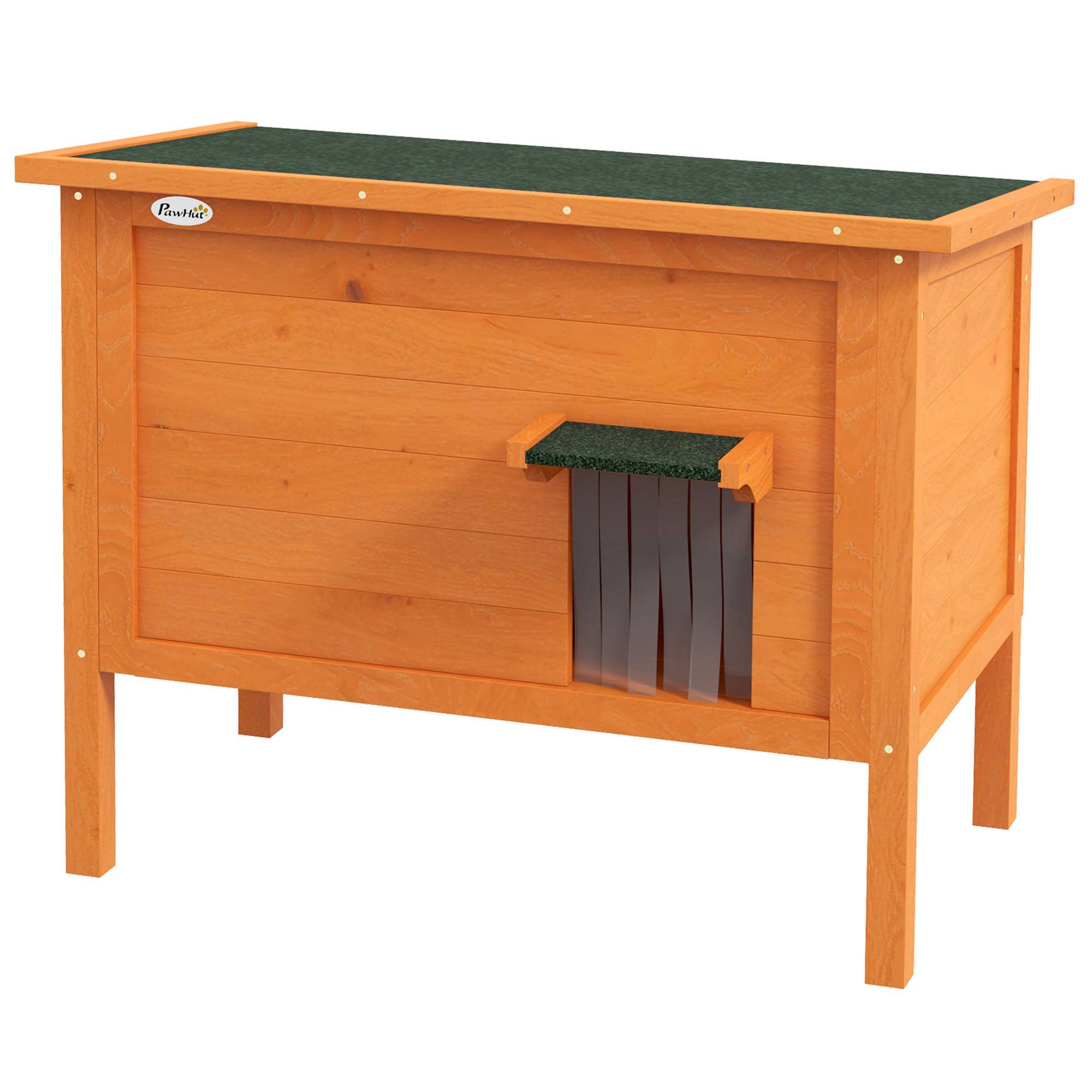 Niche d'extérieur pour chat, résistante aux intempéries, 1 fenêtre, 1 entrée, 85 x 50 x 68,5 cm, orange et vert - Image 2