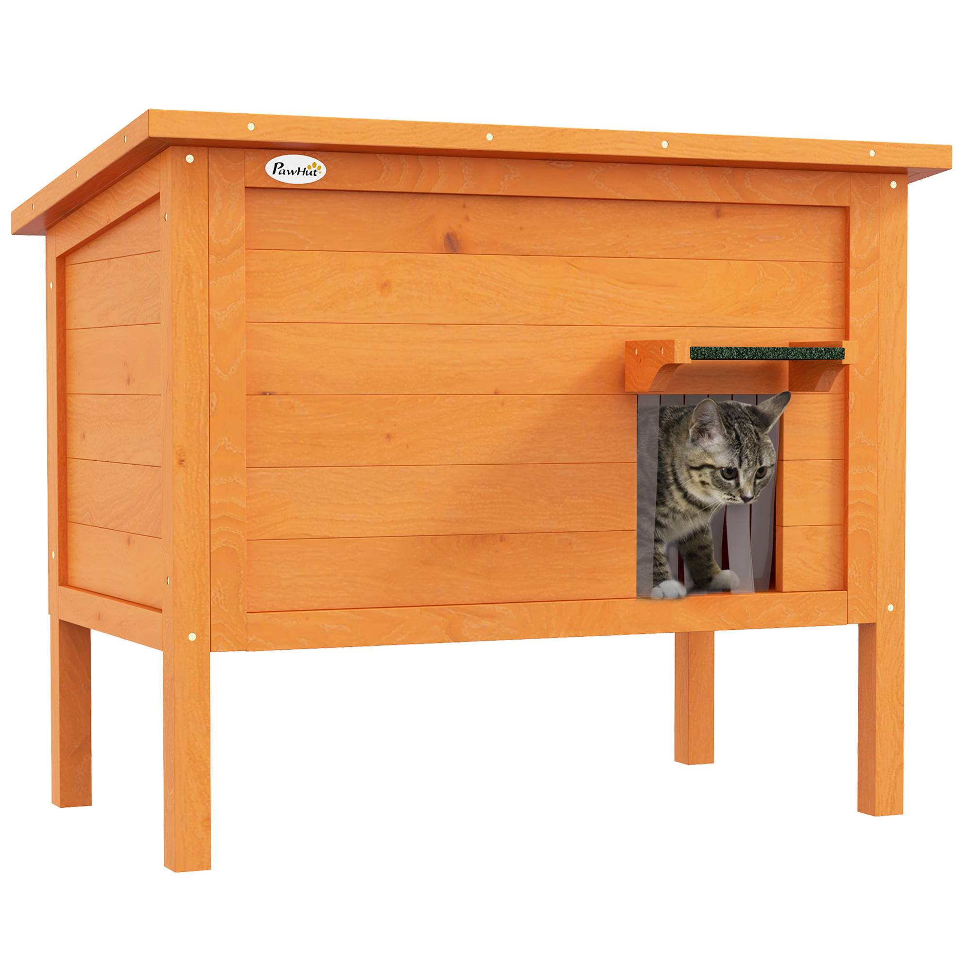 Niche d'extérieur pour chat, résistante aux intempéries, 1 fenêtre, 1 entrée, 85 x 50 x 68,5 cm, orange et vert - Image 1