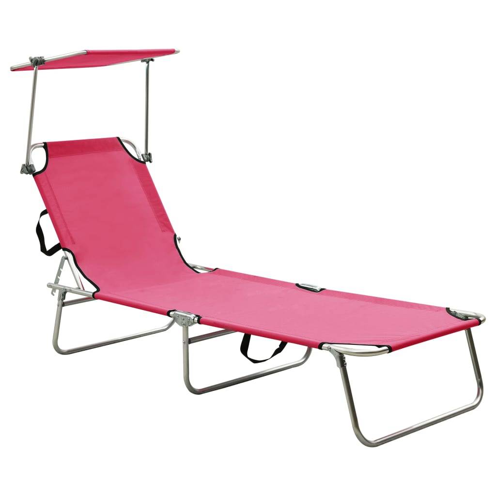 Helloshop26 - Transat chaise longue bain de soleil lit de jardin terrasse meuble d'extérieur pliable avec auvent acier rose magento - Image 1