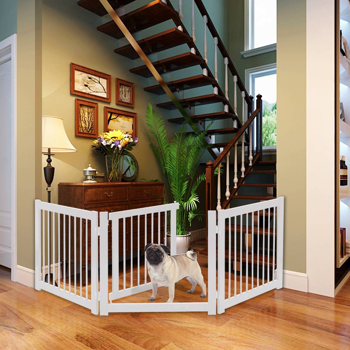 Barrière de Porte pour Chien Pliable Barrière de Sécurité pour Animaux en Bois de Pin  206 x 61cm - Image 3
