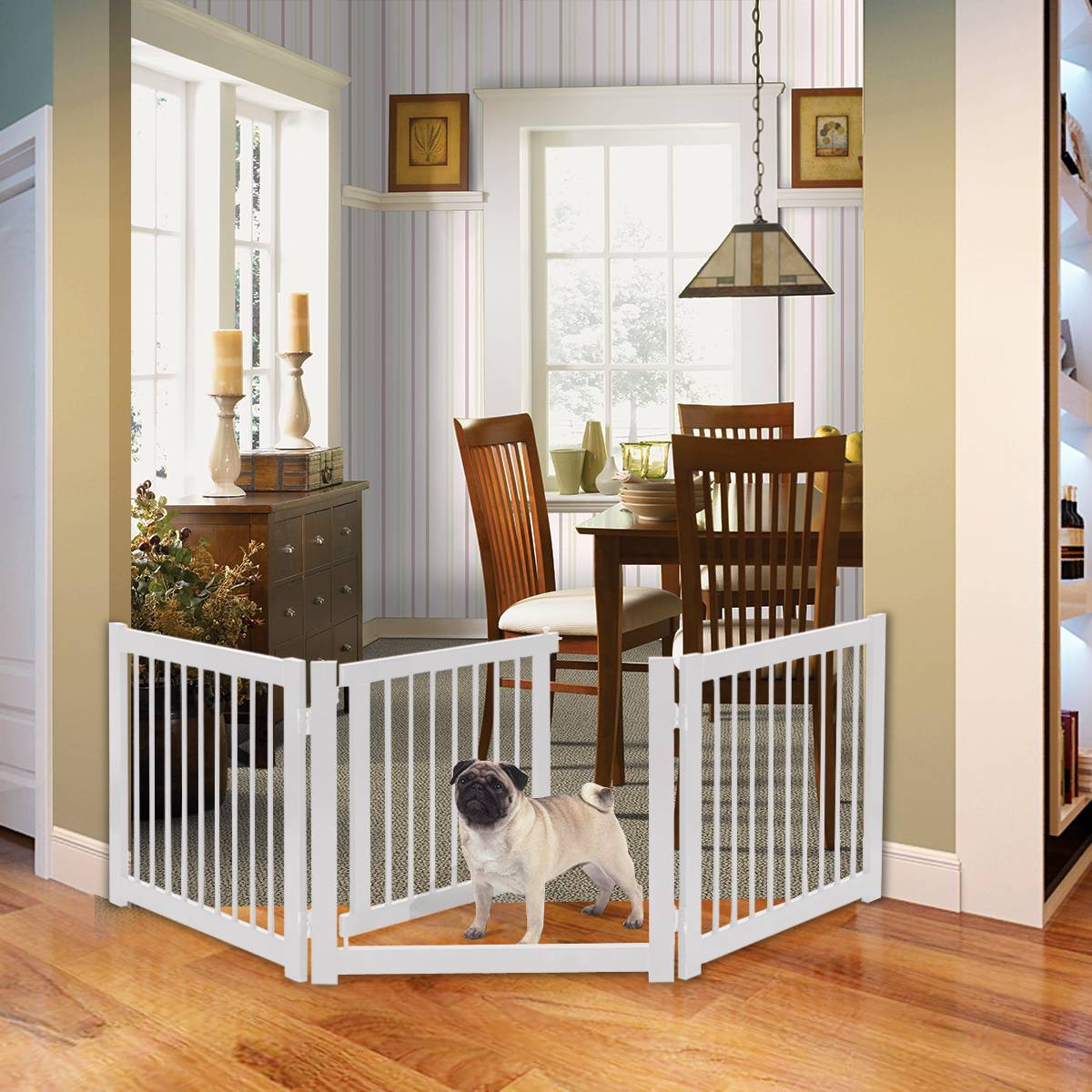 Barrière de Porte pour Chien Pliable Barrière de Sécurité pour Animaux en Bois de Pin 206 x 61cm - Image 2