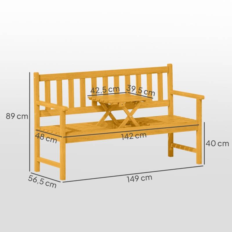 Banc de Jardin Bois d'Acacia Terrasse avec Table Rabattable Intégrée Teck - ComfortXL Outdoor Living - Image 3
