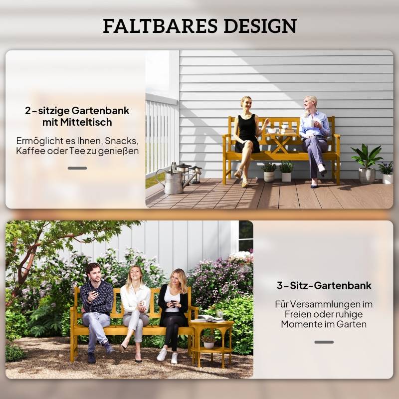 Banc de Jardin Bois d'Acacia Terrasse avec Table Rabattable Intégrée Teck - ComfortXL Outdoor Living - Image 4