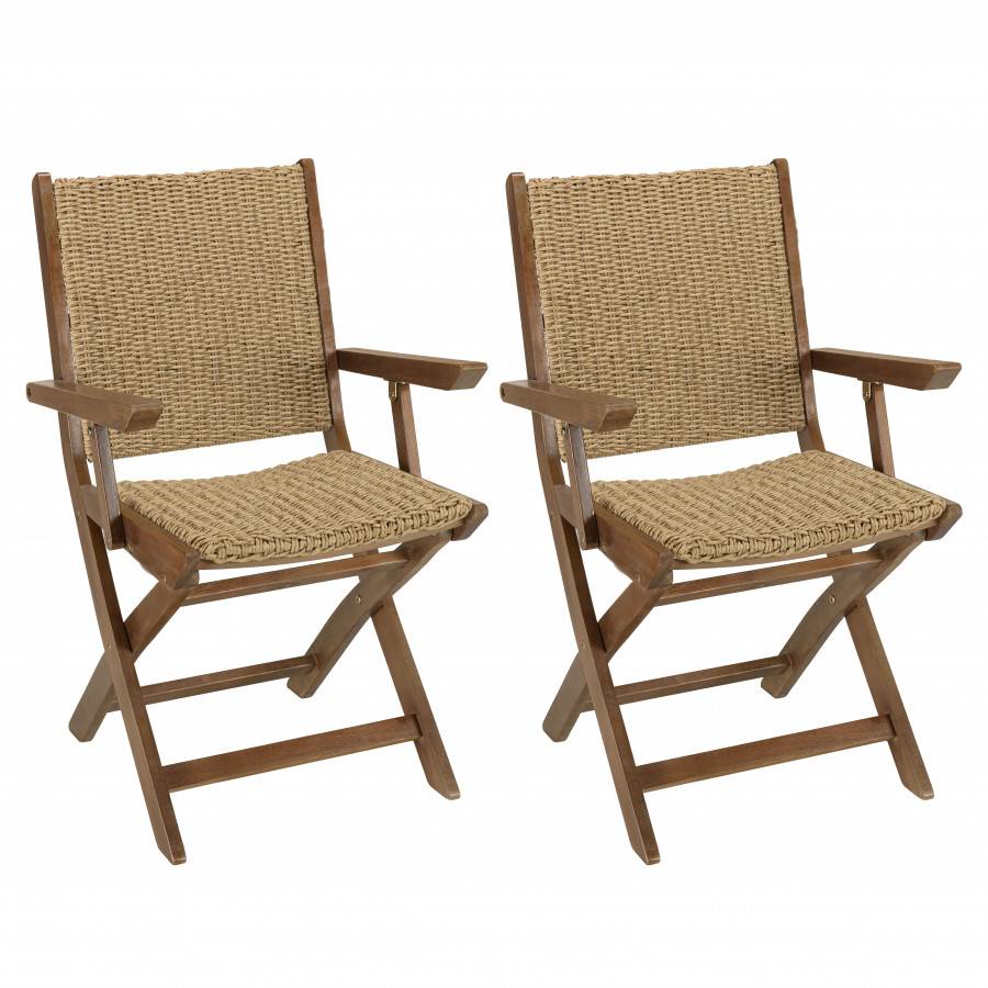 VICTOIRE - Lot de 2 fauteuils pliants acacia huilé et rotin synthétique - Image 1
