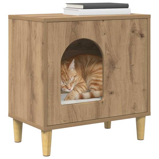 Maison pour chat bois d'ingénierie chêne artisan 51 x 30 x 52 cm, Poids:9.37kg - PANGIVO - Image 3