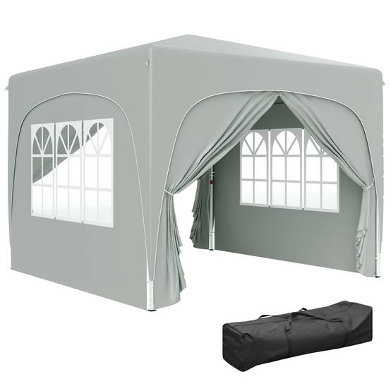 Tente pliante 3x3m avec 3 niveaux de hauteur réglables, 4 côtés, fenêtres et sac de transport, imperméable UPF50+, grise - Image 1