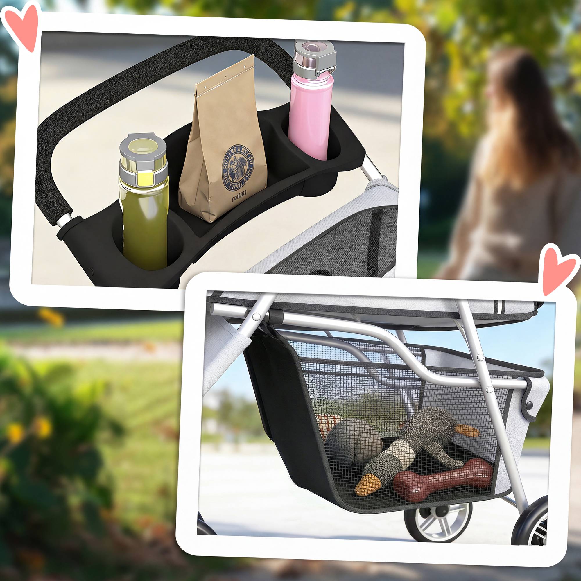 Poussette pour Chien 4 Roues, Chariot Pliable avec Auvent Réglable, Panier de Rangement, 77x44x102cm, Gris - Image 10