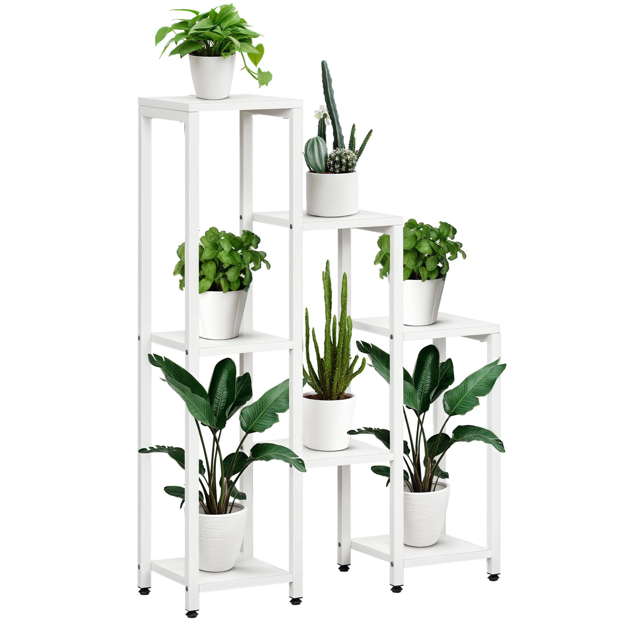 Porte-plantes 7 niveaux bois et acier avec dispositif anti-basculement blanc 65x23x94cm - ComfortXL Outdoor Living - Image 1