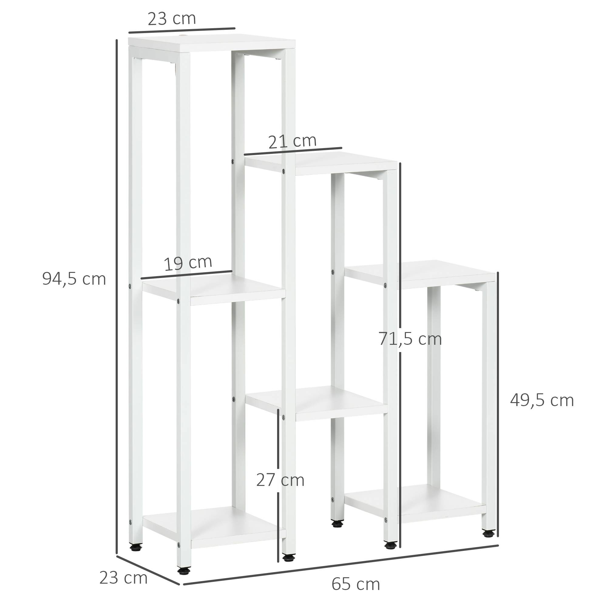 Porte-plantes 7 niveaux bois et acier avec dispositif anti-basculement blanc 65x23x94cm - ComfortXL Outdoor Living - Image 5