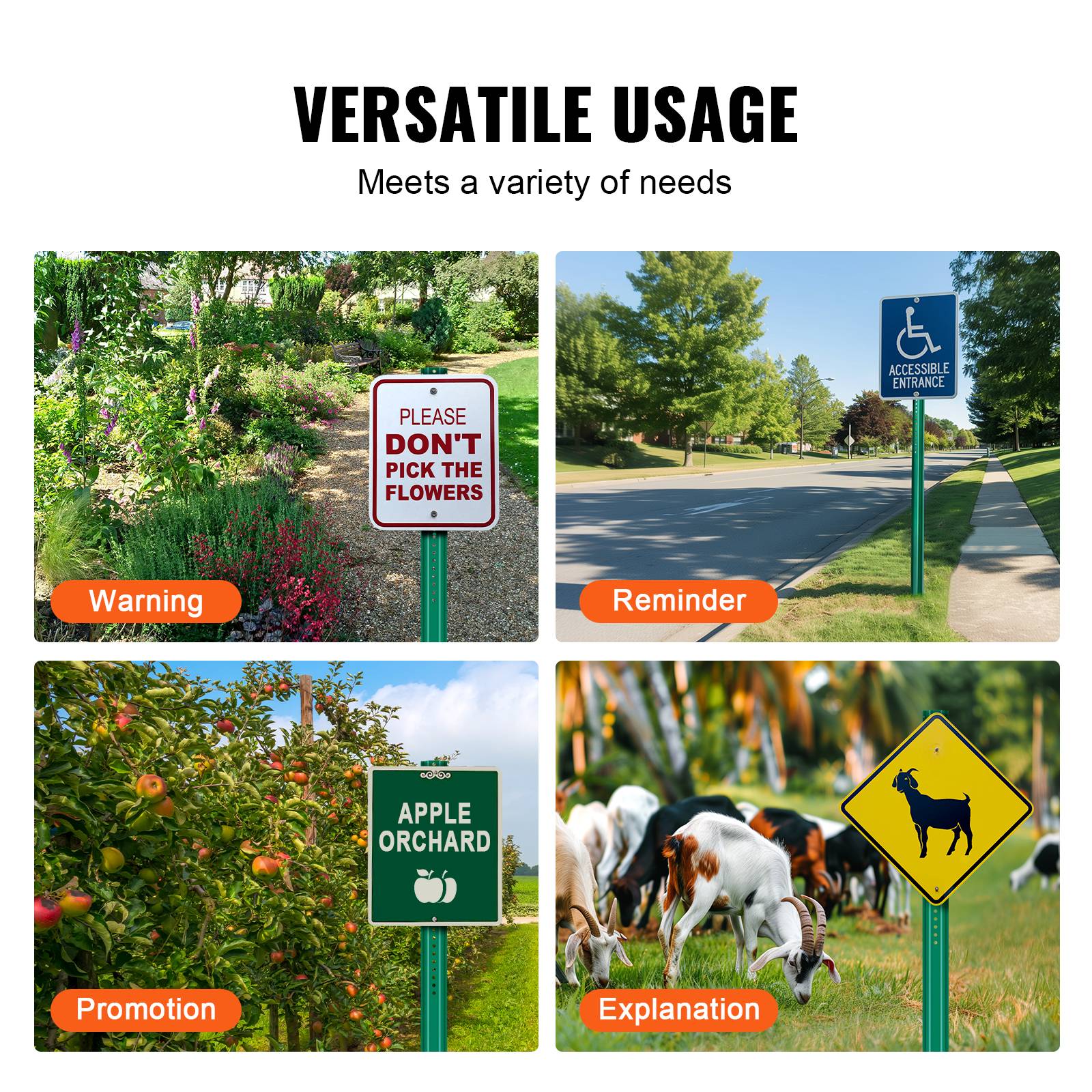 VEVOR Lot 4 poteaux signalisation U 2.4m, acier vert, jardin. - Image 6