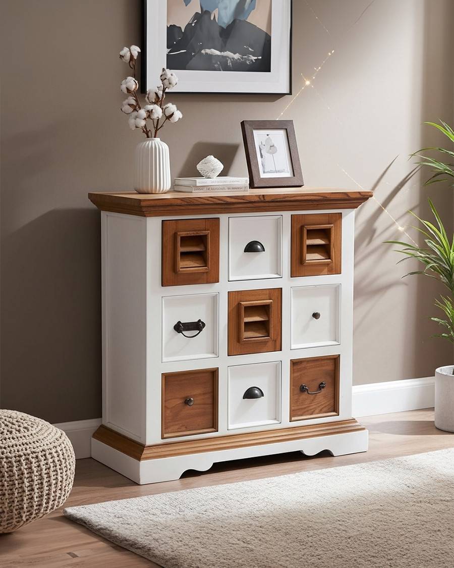 Inda - Petit buffet en Mindy massif blanc et naturel 80 cm - UNIQKA - Image 2