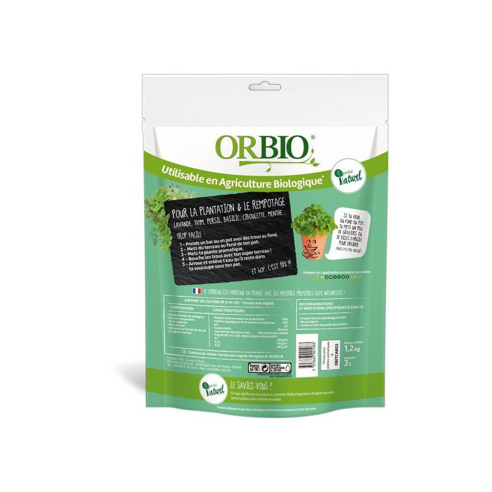 Terreau Plantes Aromatiques - Orbio - 3 L - Substrat Spécifique Aromatiques - Drainage Optimisé - Image 2
