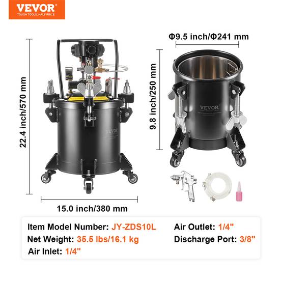 VEVOR Réservoir de Peinture sous Pression 10 L 70 PSI Agitation Automatique - Image 7