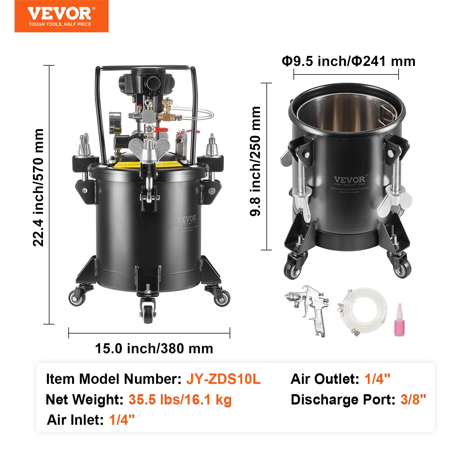 VEVOR Réservoir de Peinture sous Pression 10 L 70 PSI Agitation Automatique - Image 7