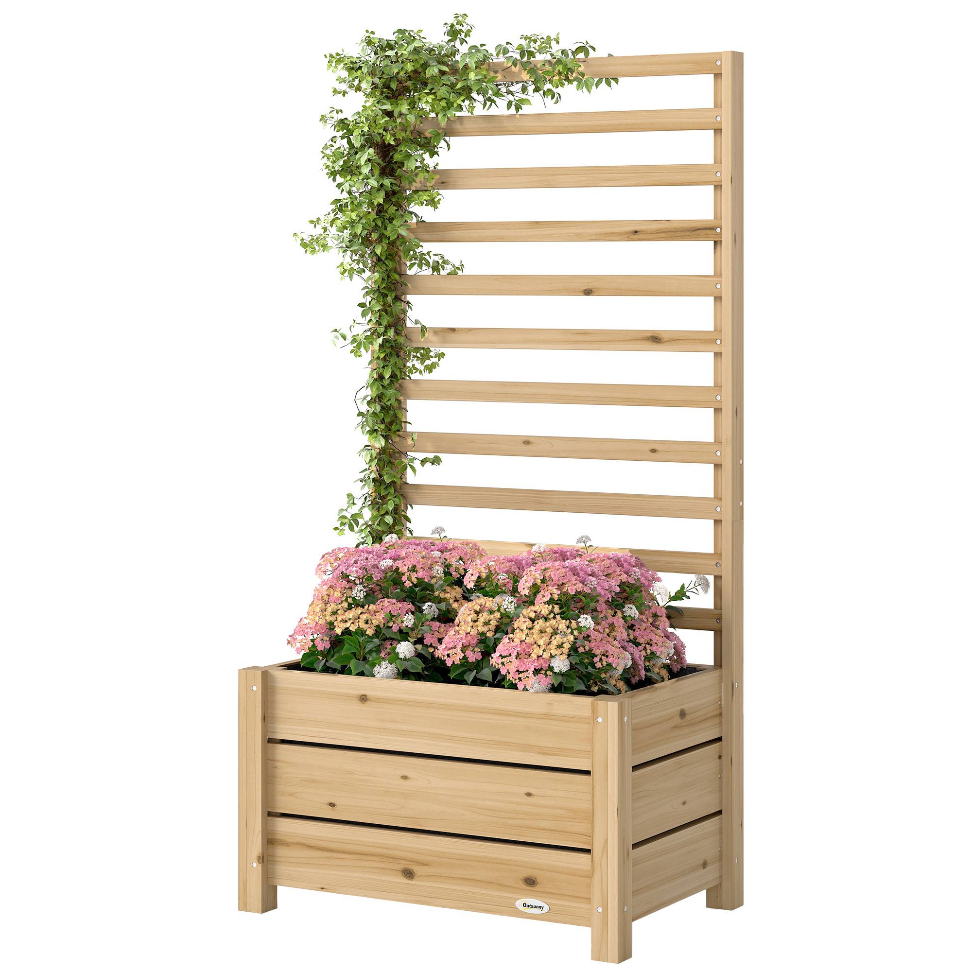 Jardinière treillis bois massif terrasse plantes grimpantes 60x39x120cm nature - ComfortXL Outdoor Living - Image 2
