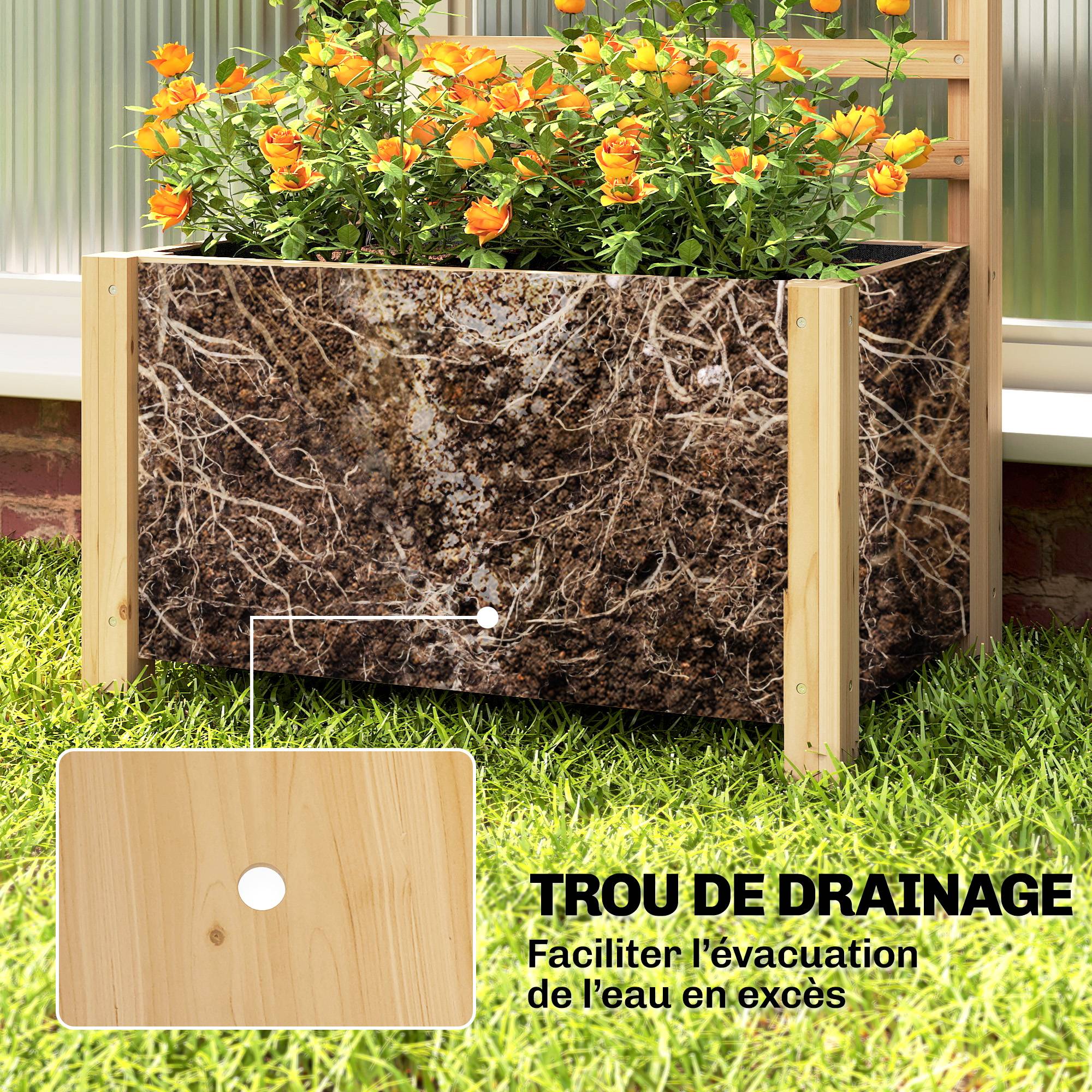 Jardinière treillis bois massif terrasse plantes grimpantes 60x39x120cm nature - ComfortXL Outdoor Living - Image 8