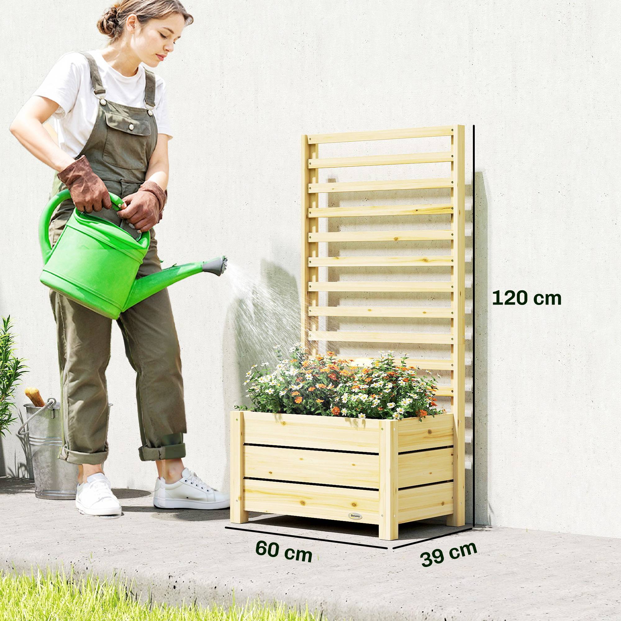 Jardinière treillis bois massif terrasse plantes grimpantes 60x39x120cm nature - ComfortXL Outdoor Living - Image 5