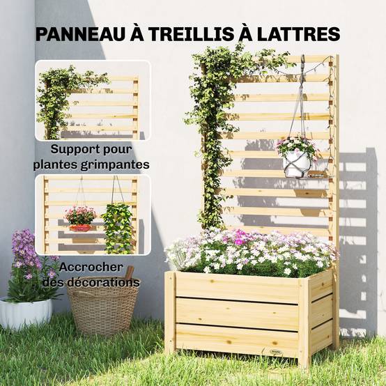 Jardinière treillis bois massif terrasse plantes grimpantes 60x39x120cm nature - ComfortXL Outdoor Living - Image 6
