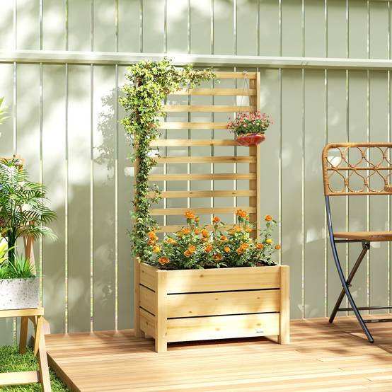 Jardinière treillis bois massif terrasse plantes grimpantes 60x39x120cm nature - ComfortXL Outdoor Living - Image 3