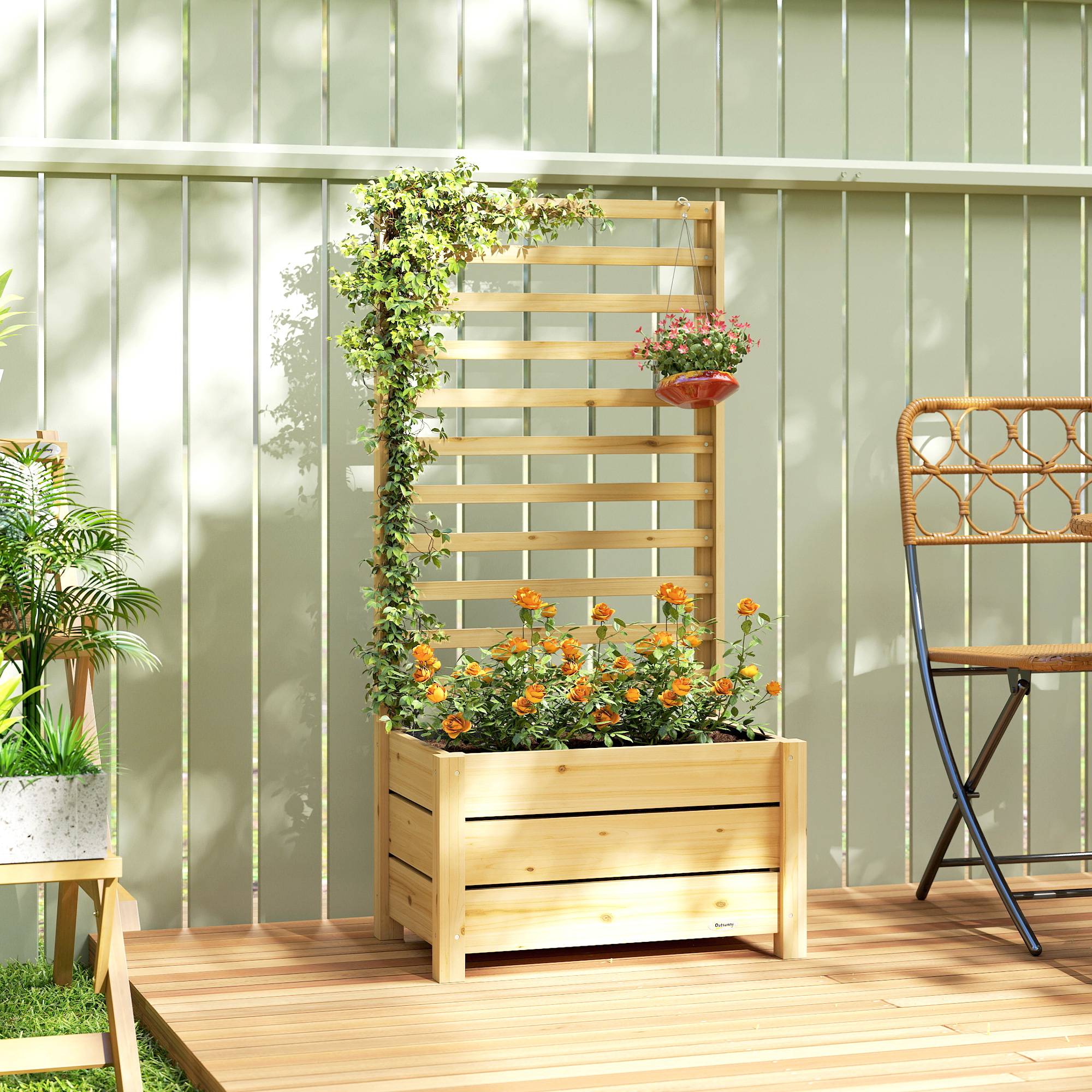 Jardinière treillis bois massif terrasse plantes grimpantes 60x39x120cm nature - ComfortXL Outdoor Living - Image 3