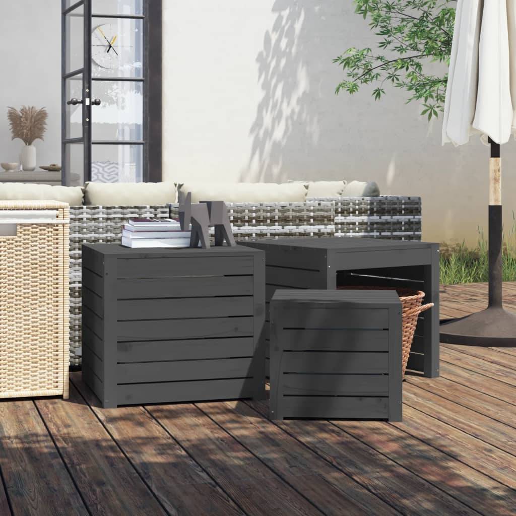 Ensemble de coffres de jardin bois de pin gris 50.5 x 50.5 x 46.5 cm - PANGIVO