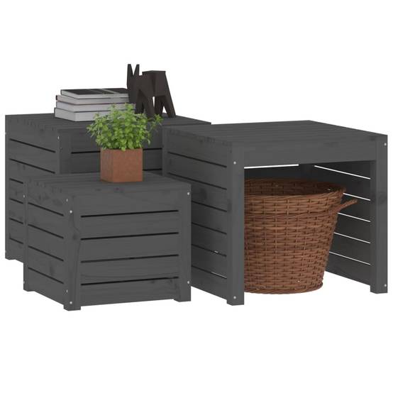 Ensemble de coffres de jardin bois de pin gris 50.5 x 50.5 x 46.5 cm - PANGIVO - Image 4