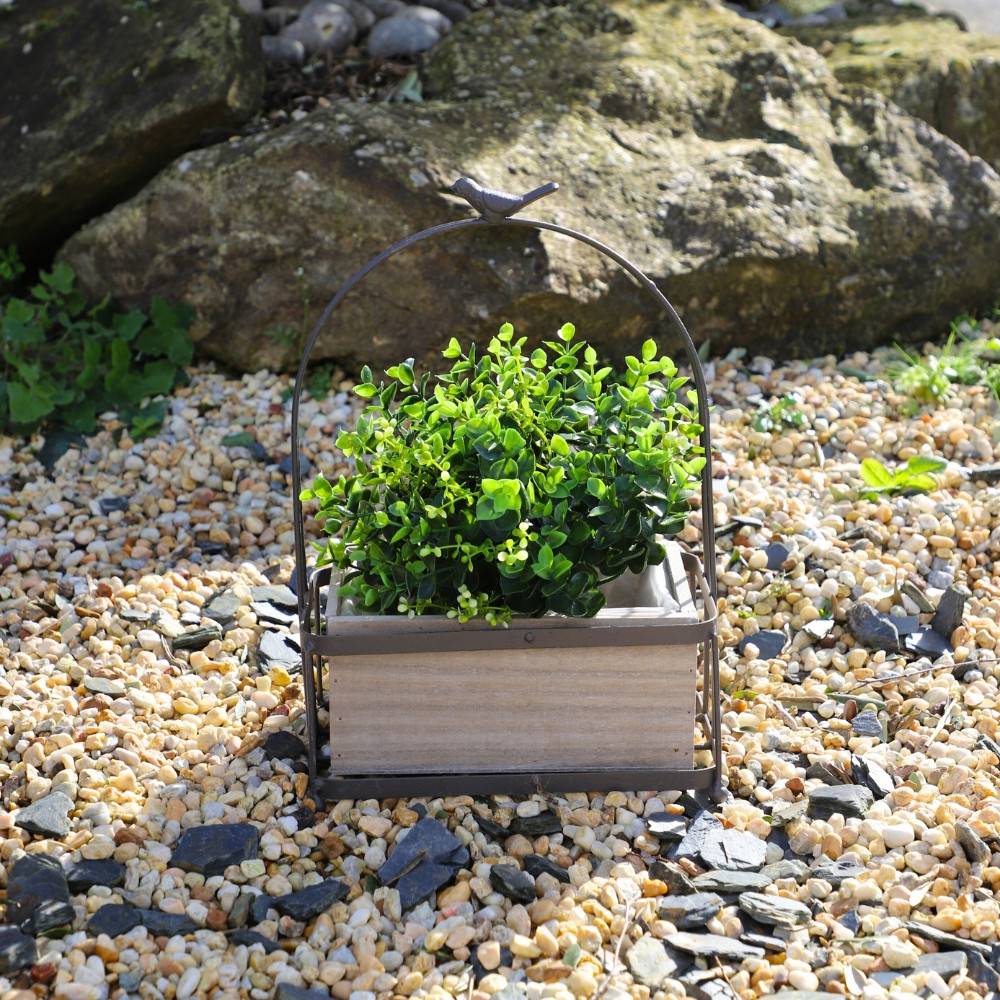 Jardinière en bois et en métal marron 24 x 14 x 35 cm Chemin de campagne - Image 2