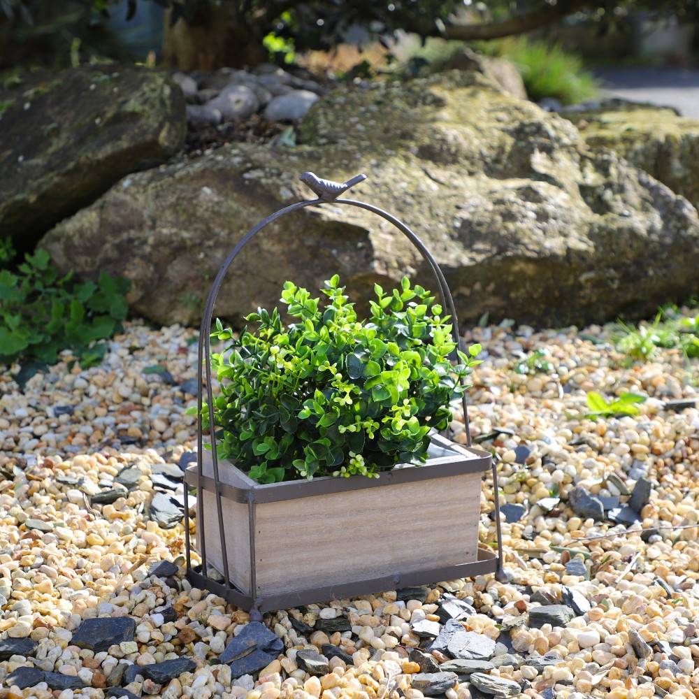 Jardinière en bois et en métal marron 24 x 14 x 35 cm Chemin de campagne - Image 3