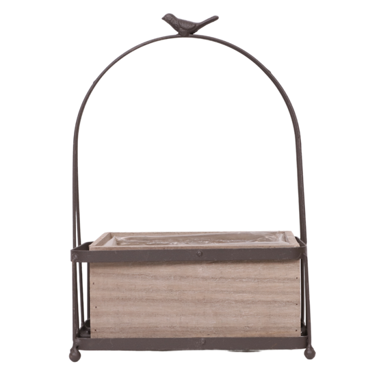 Jardinière en bois et en métal marron 24 x 14 x 35 cm Chemin de campagne - Image 1