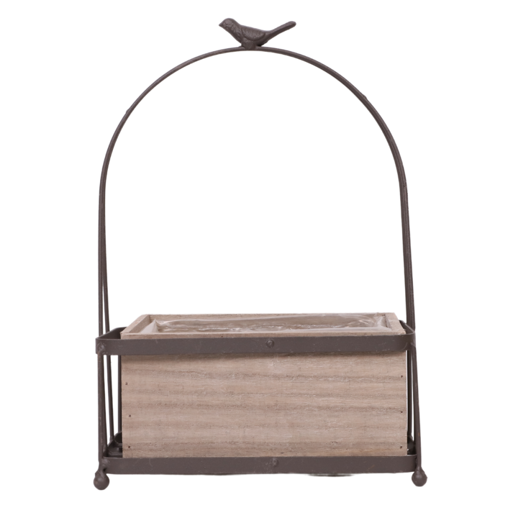 Jardinière en bois et en métal marron 24 x 14 x 35 cm Chemin de campagne - Image 1