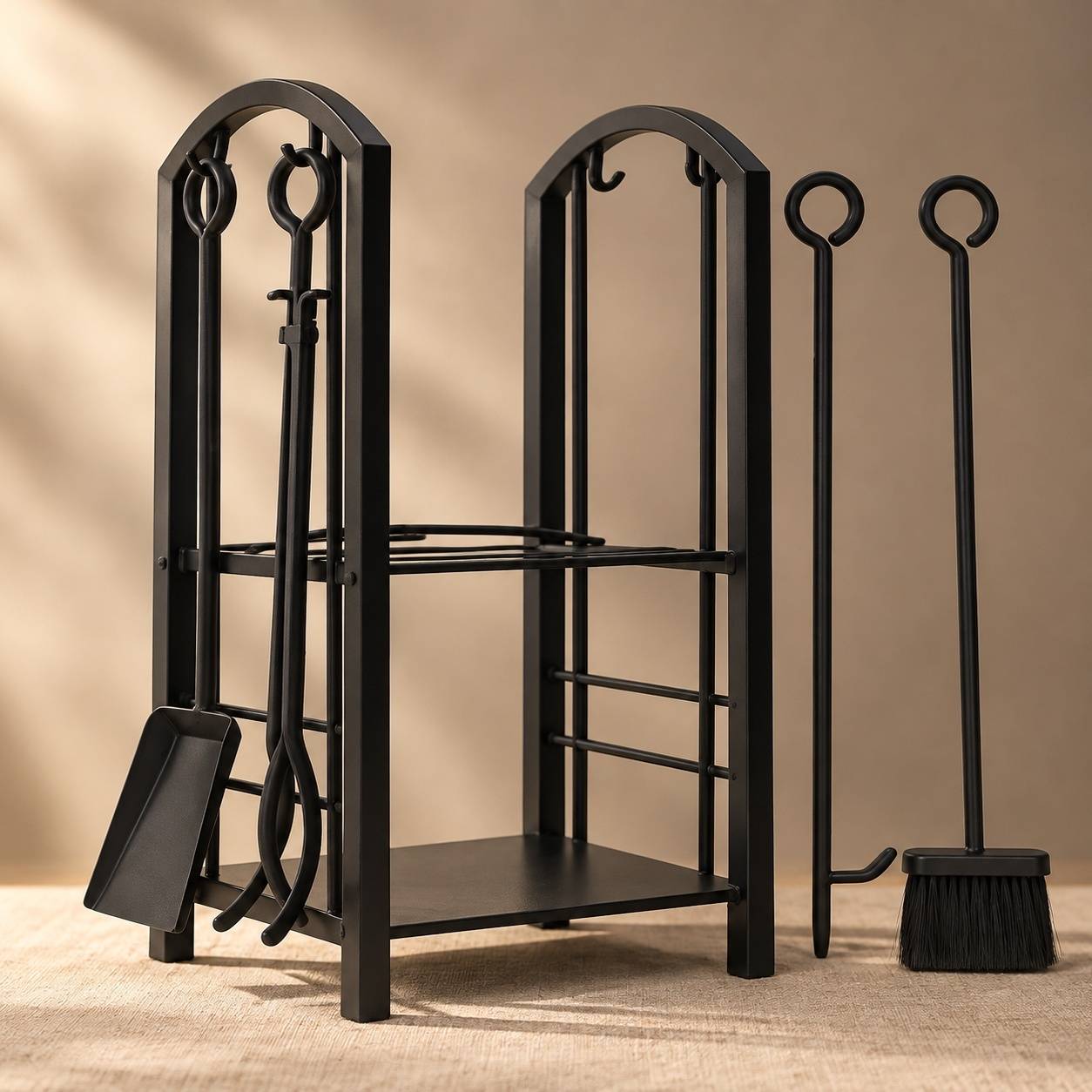 Support à Bûches Cheminée avec Accessoires Rangement Intérieur Extérieur - Image 8