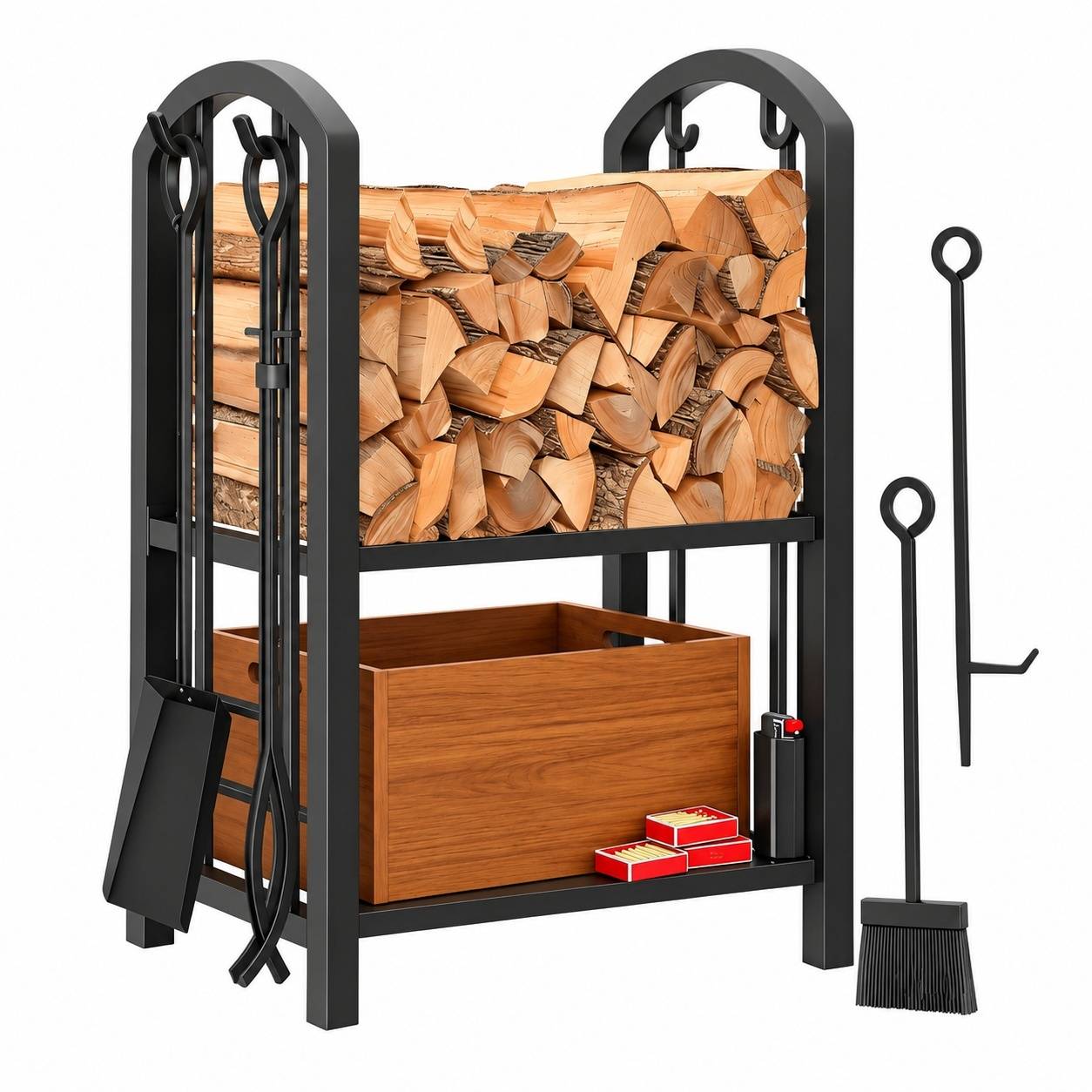 Support à Bûches Cheminée avec Accessoires Rangement Intérieur Extérieur - Image 1