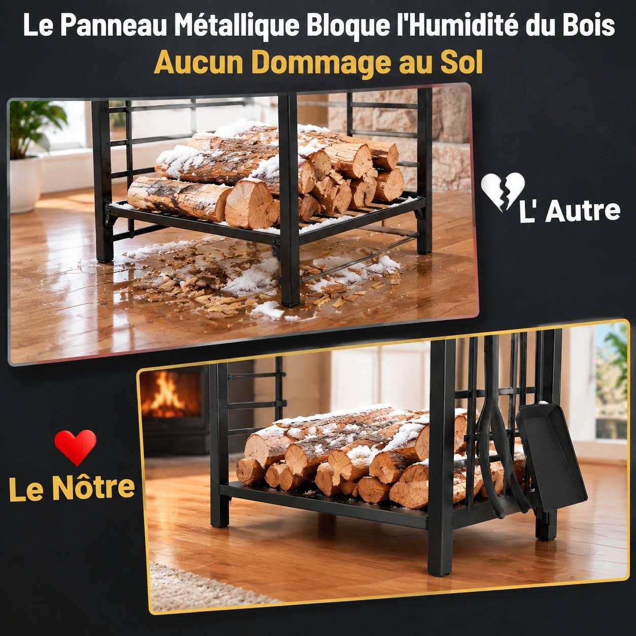 Support à Bûches Cheminée avec Accessoires Rangement Intérieur Extérieur - Image 5