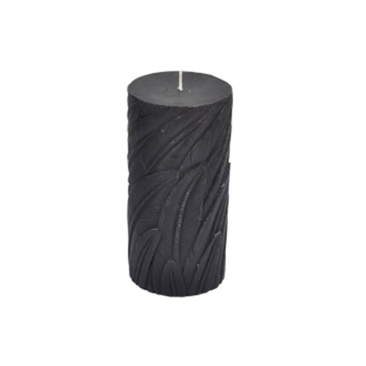 Bougie Pilier Déco Embossée "Efola" 14cm Noir Mat