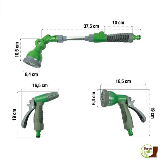 Kit d'arrosage avec pistolets, lance et raccordements tuyau 15 mm et 19 mm - Image 2