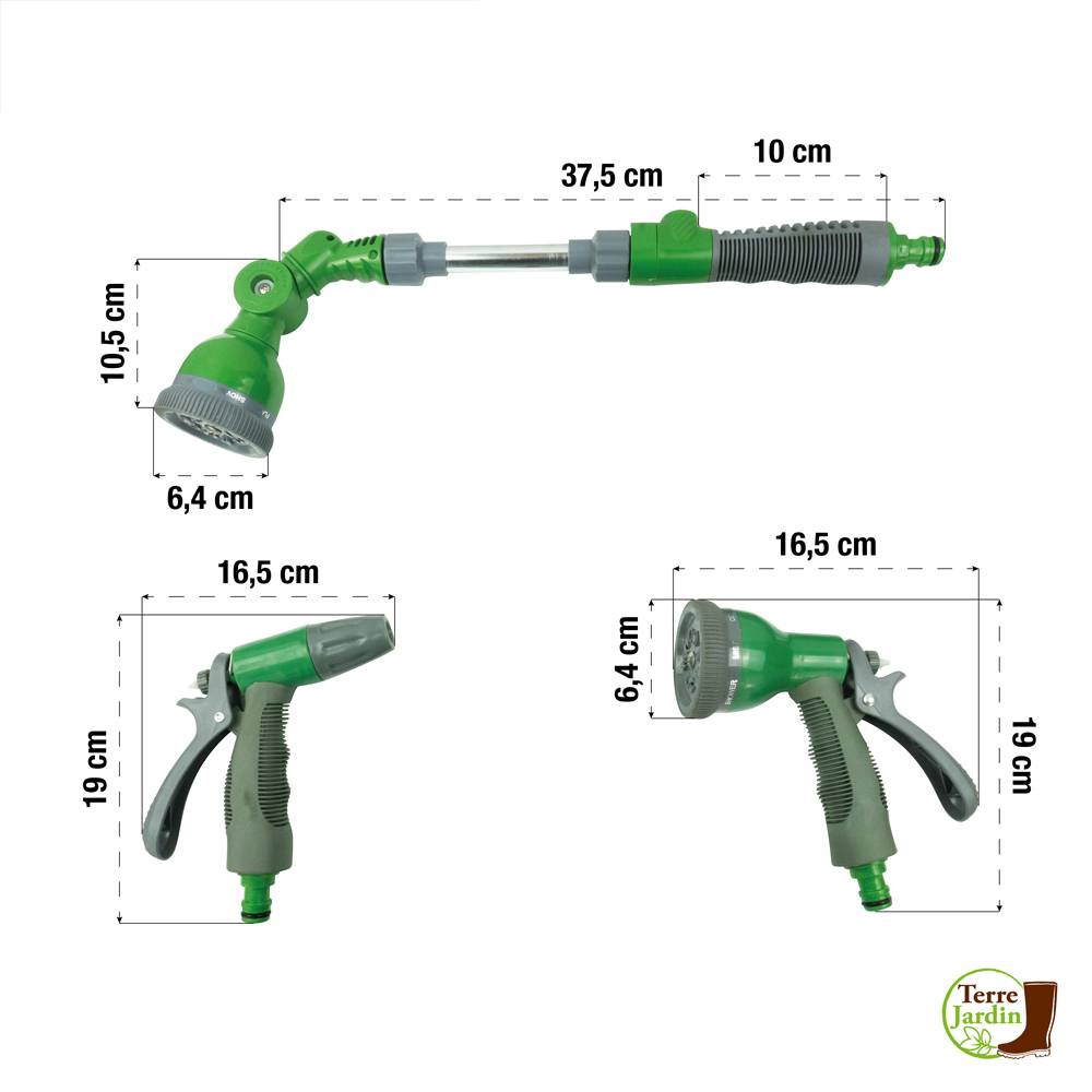 Kit d'arrosage avec pistolets, lance et raccordements tuyau 15 mm et 19 mm - Image 2