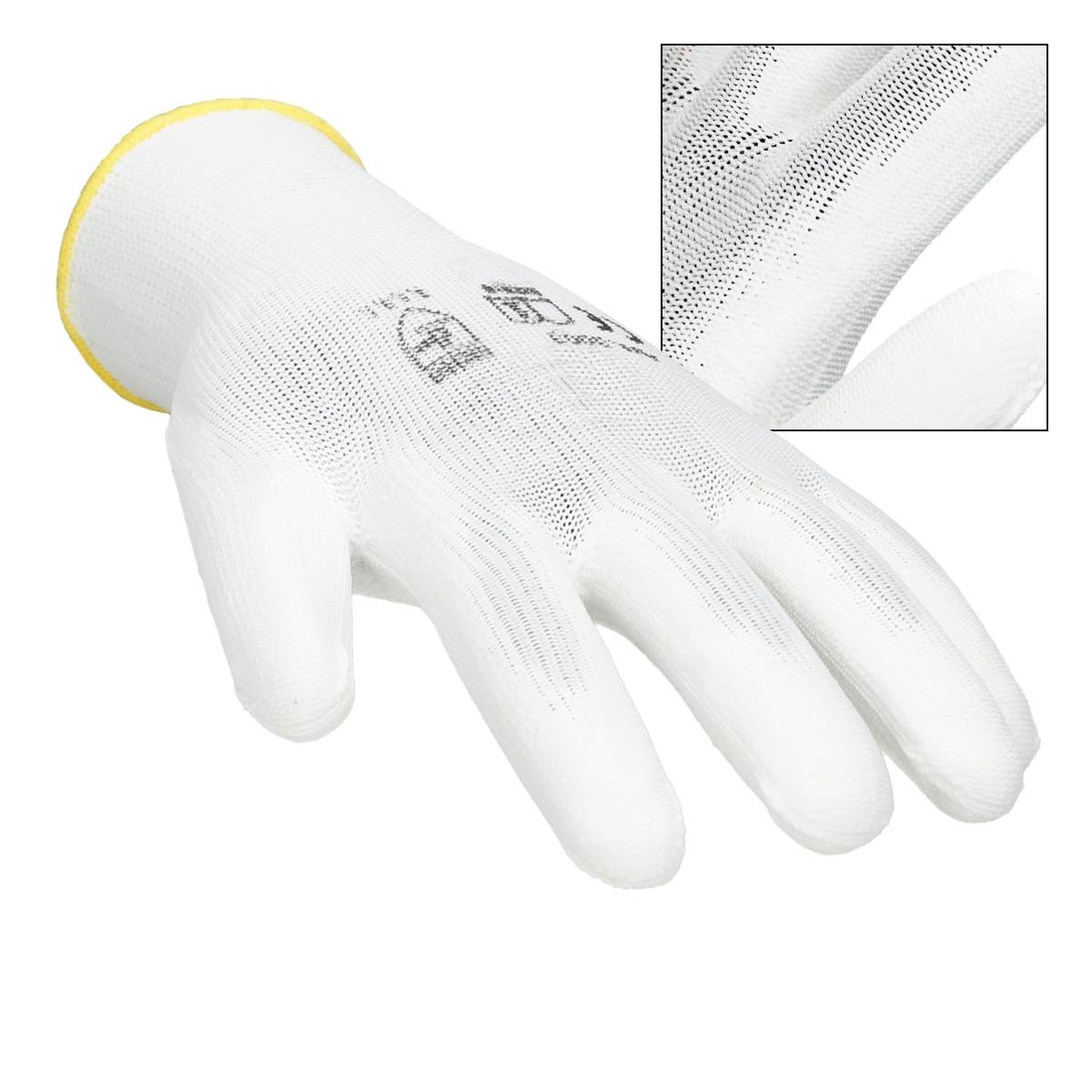 Ecd-Germany - ECD Germany 36 paires de gants de travail avec revêtement PU, taille 8-M, blanc, respirant, antidérapant - Image 3