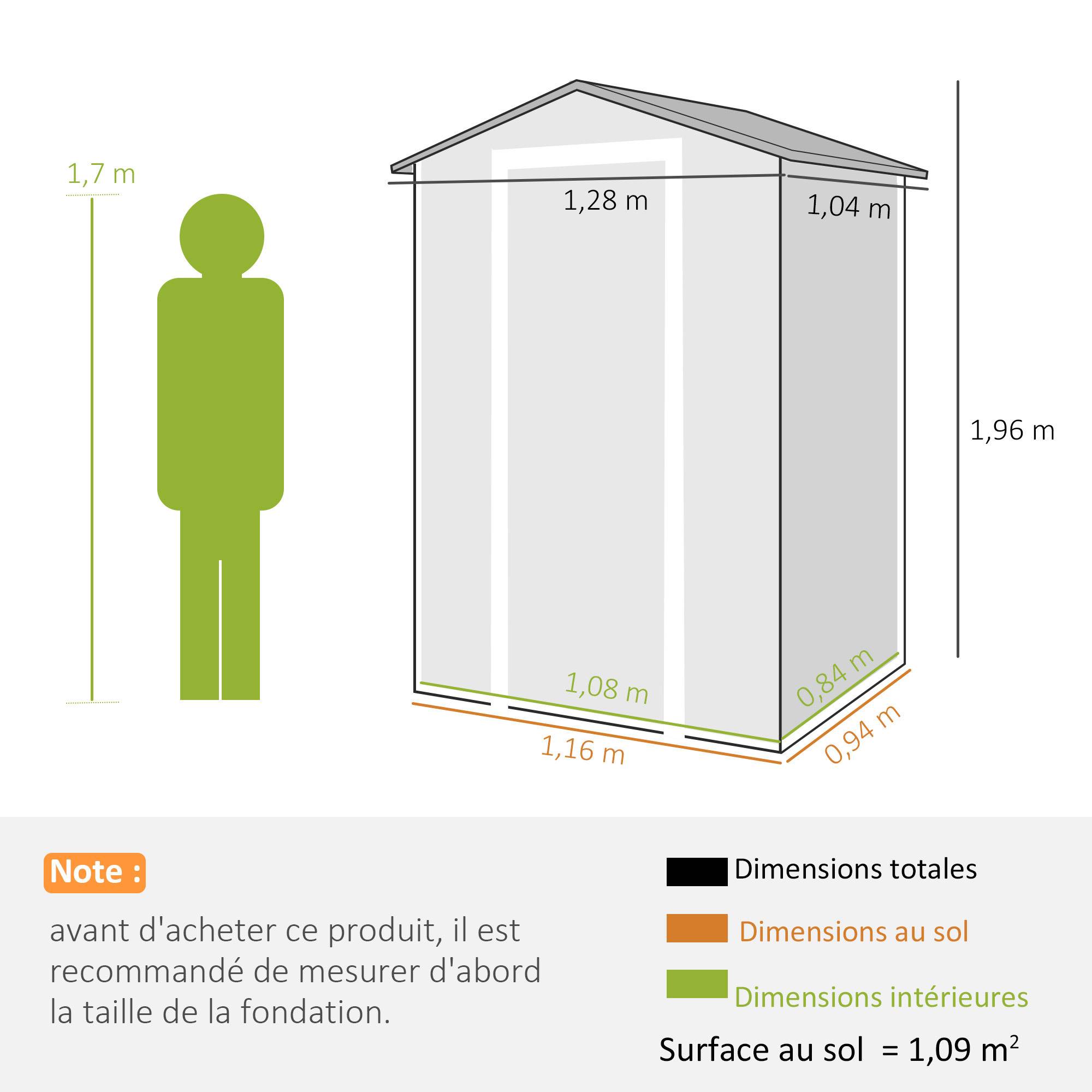 Abri de jardin en plastique avec plancher porte verrouillable fenêtre et ventilation 128 x 104 x196 cm gris - Image 5