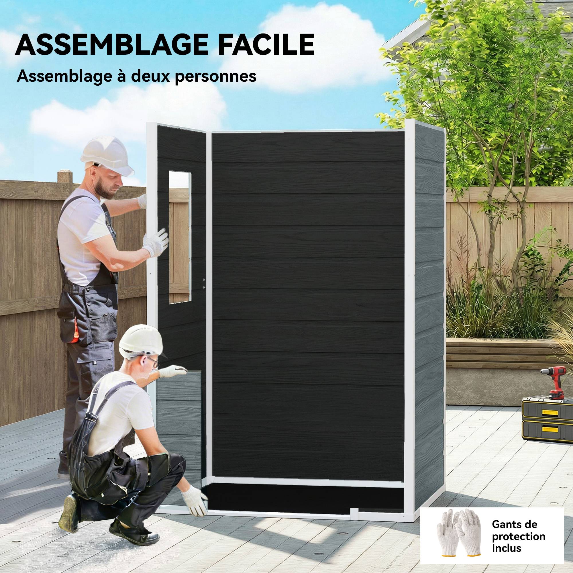 Abri de jardin en plastique avec plancher porte verrouillable fenêtre et ventilation 128 x 104 x196 cm gris - Image 9